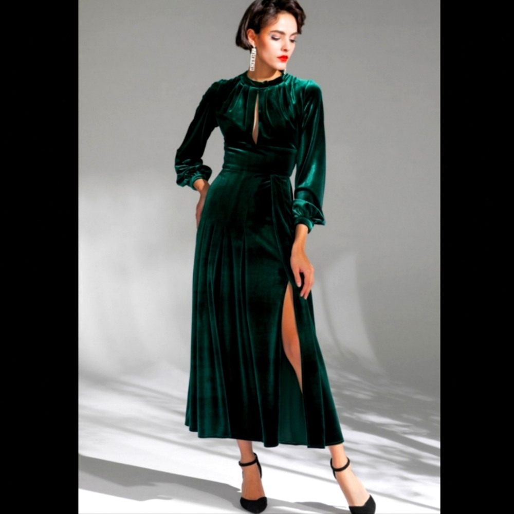 Green velvet formal dress